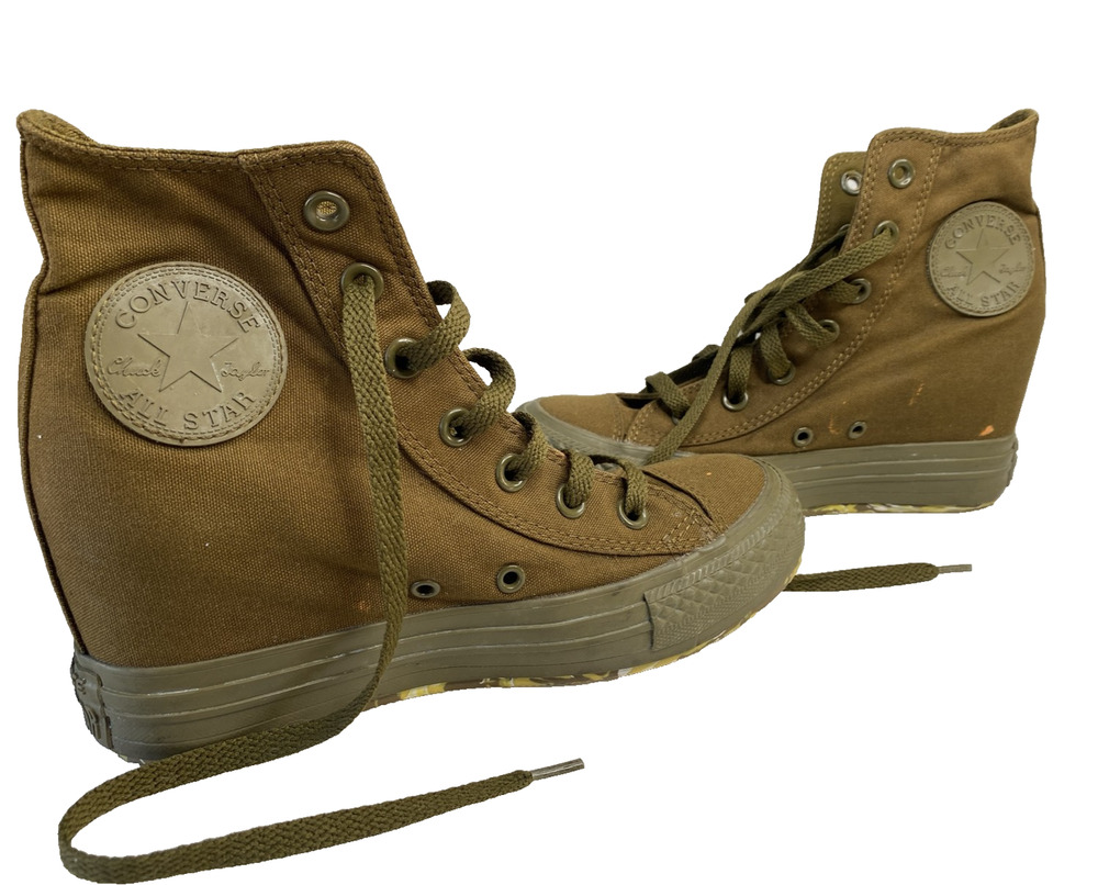 Converse Sneakers Womens 7 Chuck Taylor CT Army Green Lift Platform Hi Casual